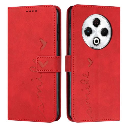 Funda de Piel con Relieve de Corazón y Cordón Largo para Tecno Spark 30 4G (Rojo)