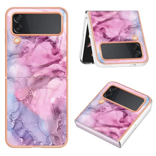 Estuche para Teléfono Samsung Galaxy Z Flip3 5G Imd Doble Cara Mármol Galvanizado (Rosa)