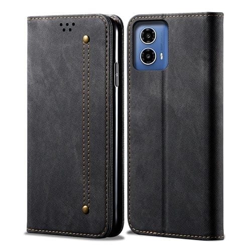 Funda de Cuero con Tapa y Textura Vaquera para Motorola Moto G34 5G/G45 5G (Negra)