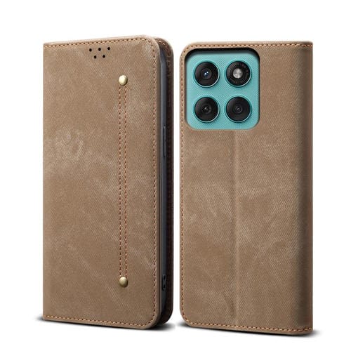 Funda de cuero con tapa y textura vaquera para Motorola Moto G56 5G (caqui)