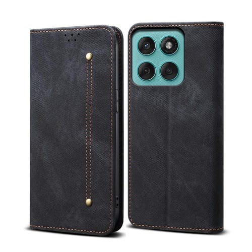 Funda de cuero con tapa y textura vaquera para Motorola Moto G86 5G (negra)