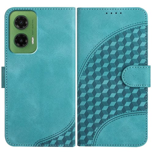 Funda de Cuero con Relieve Cabeza de Elefante para Motorola Moto G35 Yx0060 con Cordón (Azul Claro)