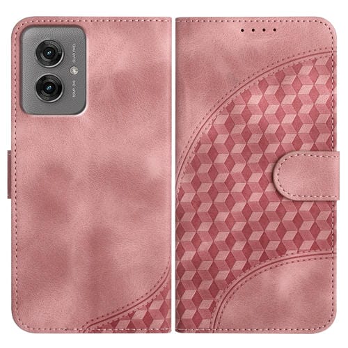 Funda de Cuero con Relieve Cabeza de Elefante para Motorola Moto G55 Yx0060 con Cordón (Rosa)