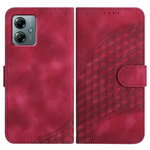 Funda de Cuero con Relieve Cabeza de Elefante para Motorola Moto G Play 2025 y G Power 2025 con Cordón (Rosa Rojo)