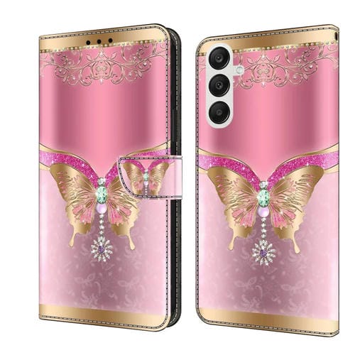 Funda Protectora de Cuero Samsung Galaxy A55 Crystal 3D a Prueba de Golpes (Mariposa Inferior Rosa)
