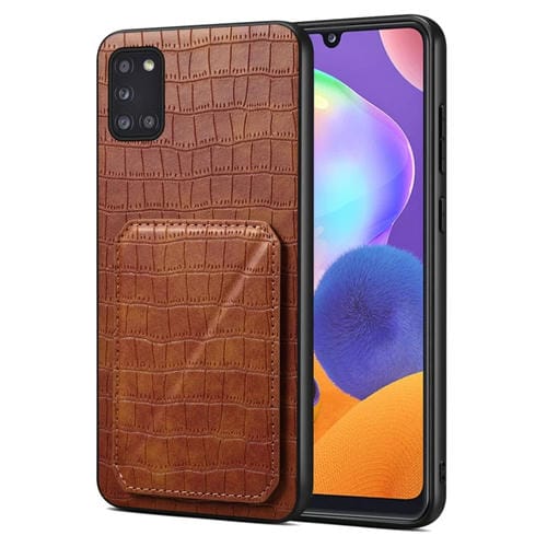 Funda trasera Samsung Galaxy A31 Denior piel de cocodrilo de imitación con soporte (Marrón)