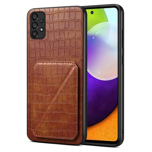 Funda Trasera Samsung Galaxy A52 4G 5G Denior Piel Cocodrilo Imitación con Soporte (Marrón)