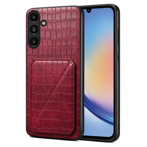 Funda Trasera Denior para Samsung Galaxy A34 5G Piel de Cocodrilo con Soporte (Rojo Rosa)