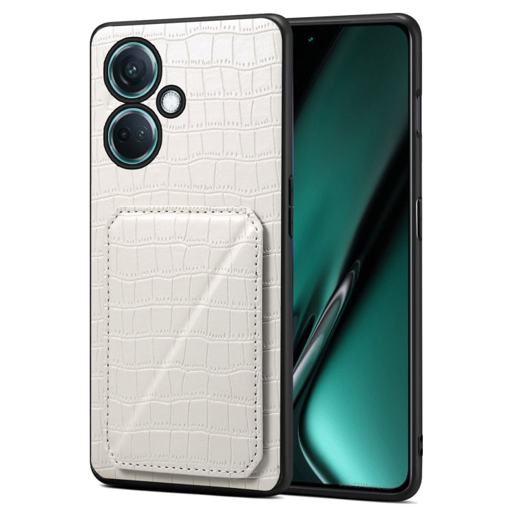 Funda Trasera Denior para Oppo K11 y Oneplus Nord Ce3 5G de Piel de Cocodrilo con Soporte (Blanco)