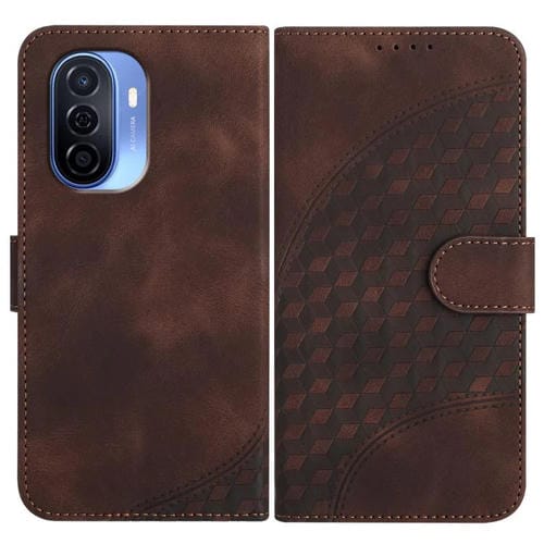 Funda de Cuero con Relieve Cabeza de Elefante para Huawei Enjoy 50 Nova Y70 con Cordón (Café)
