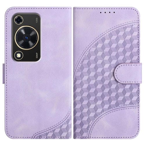Funda de Cuero con Relieve Cabeza de Elefante para Huawei Nova Y72 con Cordón (Morado Claro)