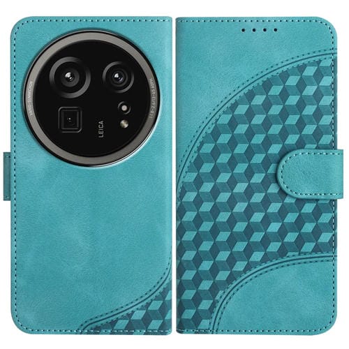 Funda de Cuero con Relieve de Cabeza de Elefante para Sharp Aquos R9 Pro con Cordón (Azul Claro)