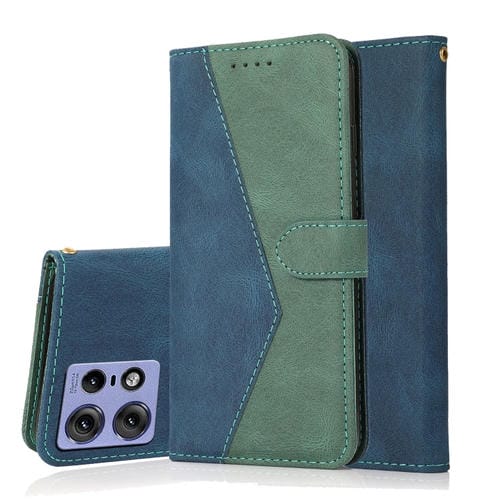 Funda de Cuero con Costuras Dos Colores para Motorola Edge 50 Pro (Azul y Verde)