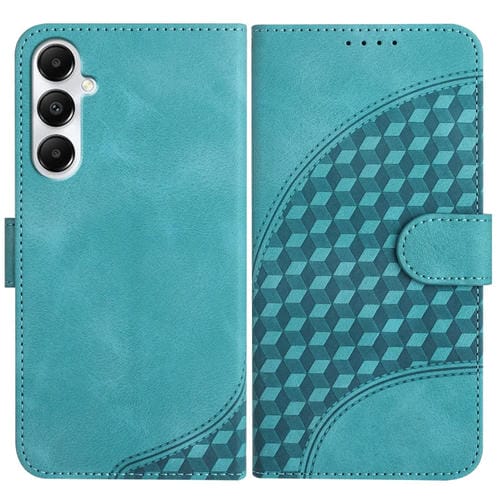 Funda de Cuero Samsung Galaxy A05S Yx0060 con Relieve y Cabeza de Elefante con Cordón (Azul Claro)