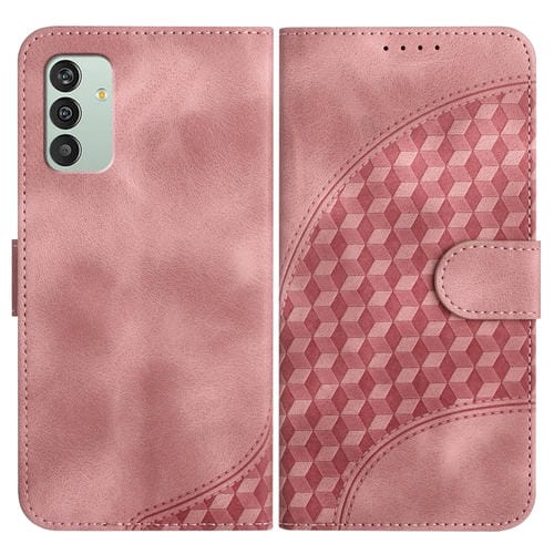 Funda de Cuero Samsung Galaxy M13 F13 Yx0060 con Relieve y Cabeza de Elefante con Cordón (Rosa)