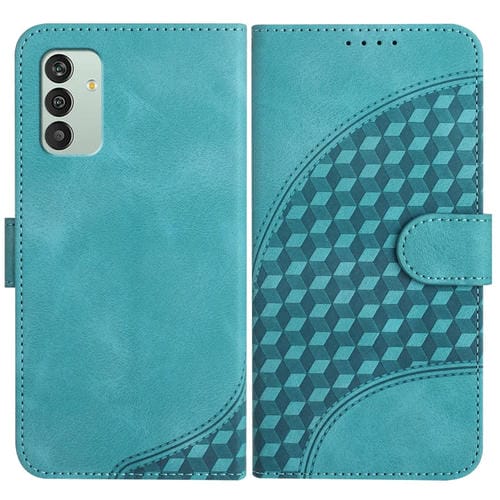 Funda de Cuero Samsung Galaxy M13 India F13 Yx0060 con Relieve y Cabeza de Elefante con Cordón (Azul Claro)