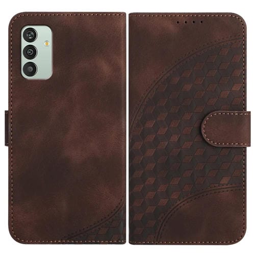 Funda para Teléfono Samsung Galaxy M13 India F13 Yx0060 Cuero Relieve Cabeza de Elefante con Cordón (Café)