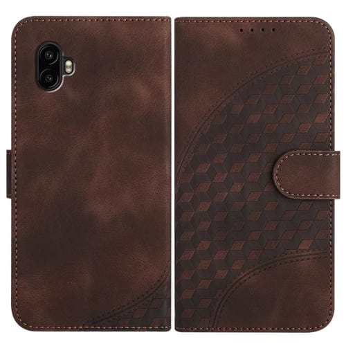 Funda para teléfono Samsung Galaxy Xcover6 Pro Yx0060 de Cuero con Relieve y Cabeza de Elefante con Cordón (Café)