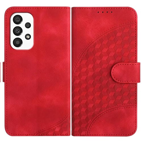 Funda de Cuero Samsung Galaxy A33 5G Yx0060 con Relieve y Cabeza de Elefante con Cordón (Rojo)