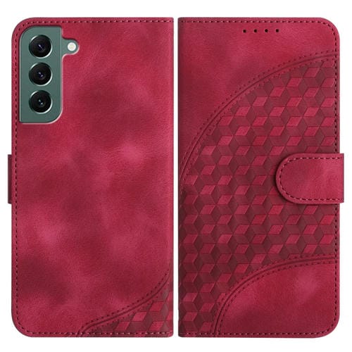 Funda de Cuero Samsung Galaxy S22+ 5G Yx0060 con Relieve y Cabeza de Elefante con Cordón (Rojo Rosa)