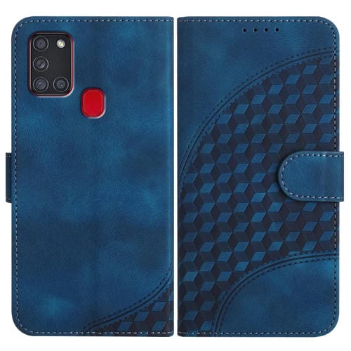 Funda para Teléfono Samsung Galaxy A21S Yx0060 Cuero Relieve Cabeza de Elefante con Cordón (Azul Real)