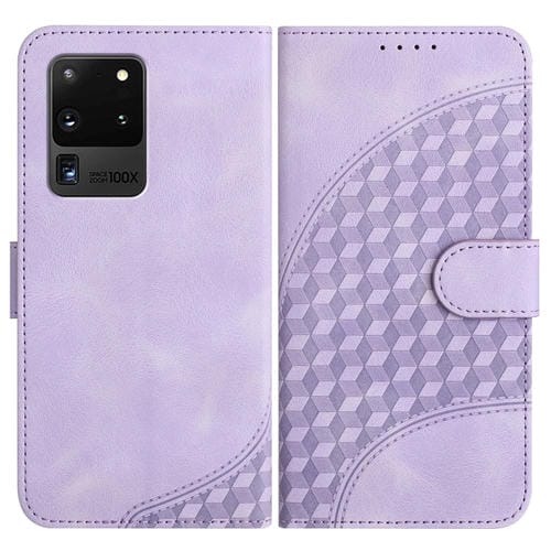 Funda de Cuero Samsung Galaxy S20 Ultra 5G Yx0060 con Relieve Cabeza de Elefante y Cordón (Púrpura Claro)
