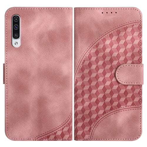 Funda de Cuero Samsung Galaxy A50 A50S Yx0060 con Relieve y Cabeza de Elefante con Cordón (Rosa)