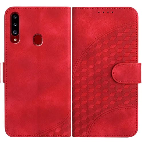 Funda de Cuero Samsung Galaxy A20S Yx0060 con Relieve y Cabeza de Elefante con Cordón (Rojo)