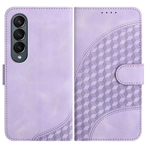 Funda de Cuero Samsung Galaxy Z Fold4 5G Yx0060 con Relieve y Cabeza de Elefante con Cordón (Púrpura Claro)
