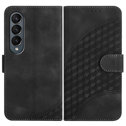 Funda para Samsung Galaxy Z Fold4 5G Yx0060 Cuero con Relieve y Cabeza de Elefante con Cordón (Negro)