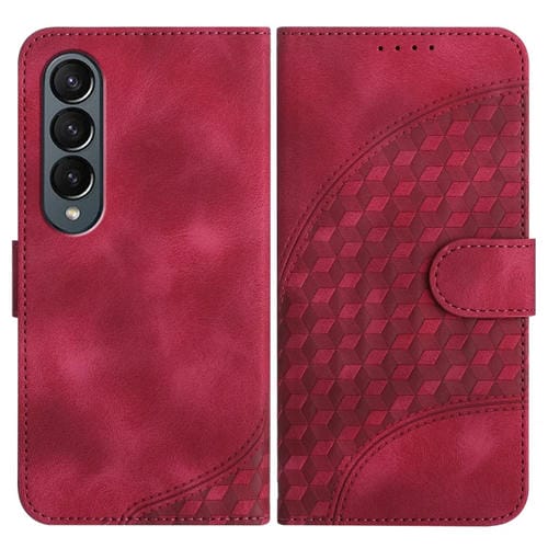 Funda para Samsung Galaxy Z Fold4 5G Yx0060 Cuero con Relieve y Cabeza de Elefante con Cordón (Rojo Rosa)