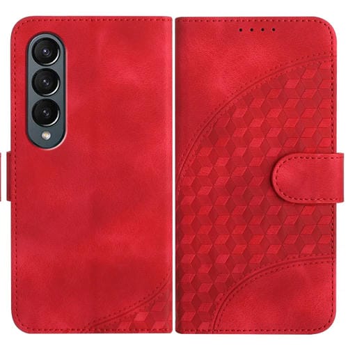 Funda para Samsung Galaxy Z Fold4 5G Yx0060 Cuero Relieve Cabeza de Elefante con Cordón (Rojo)