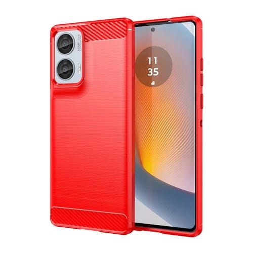 Funda de TPU para Motorola Moto G85 con Textura Cepillada de Fibra de Carbono (Rojo)
