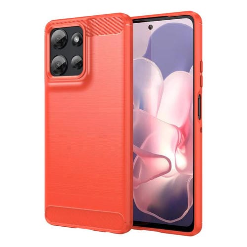 Funda de TPU con Textura Cepillada Fibra de Carbono para Motorola Moto G Power 2025 (Rojo)