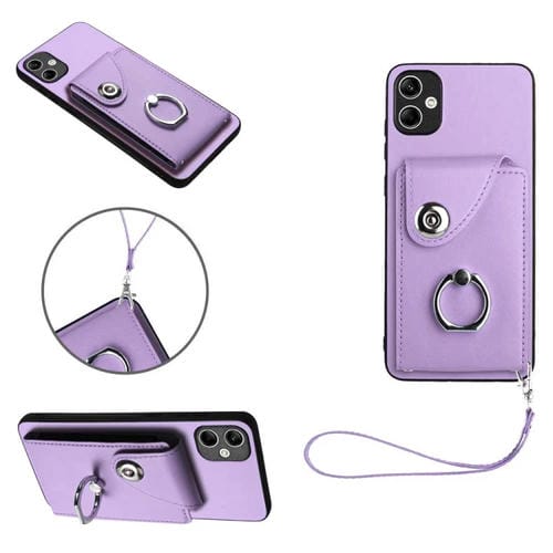 Bolsa para Tarjeta Samsung Galaxy A05 4G Soporte Anillo Funda PU con Cordón (Púrpura)