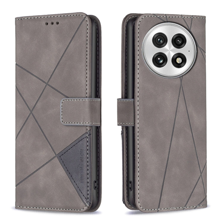 Funda de Cuero con Textura de Rombos y Hebilla Magnética para OnePlus 13 Bf05 (Gris)