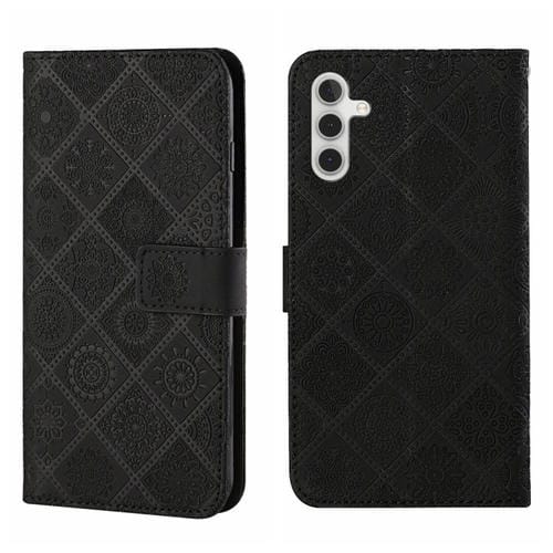 Funda de Teléfono Samsung Galaxy A15 Cuero Patrón en Relieve Estilo Étnico (Negro)