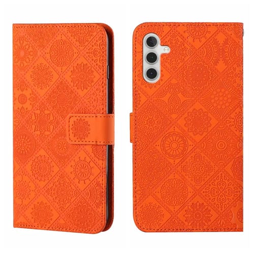 Funda para Teléfono Samsung Galaxy A55 Cuero Patrón En Relieve Estilo Étnico (Naranja)