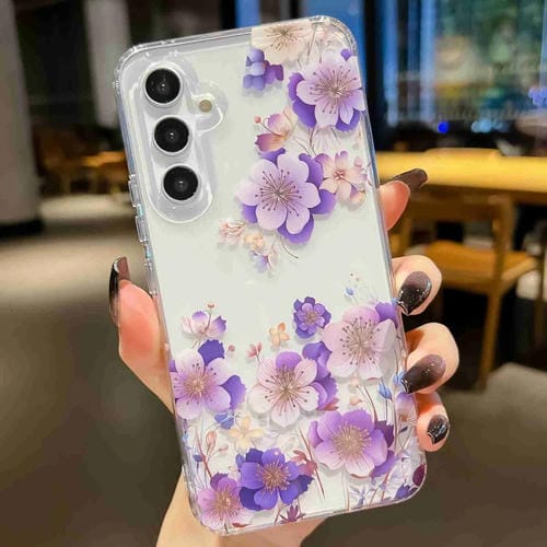 Estuche para Teléfono Samsung Galaxy A14 Symphony Galvanizado (Flor Blanca y Púrpura)