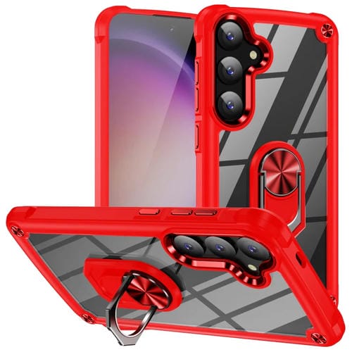 Funda para Teléfono Samsung Galaxy A15 TPU + PC Protección de Lente y Soporte para Anillo (Rojo)
