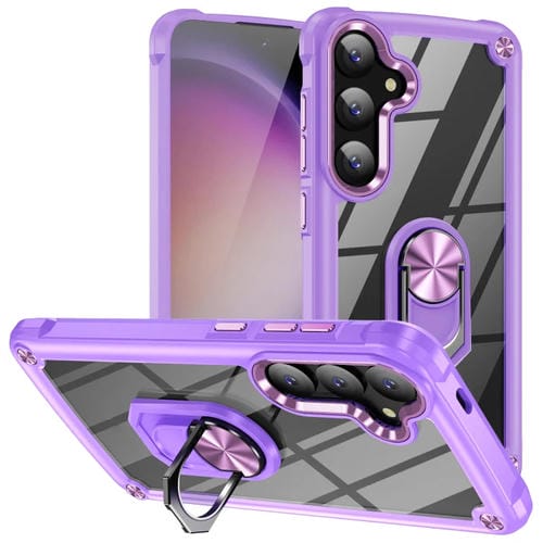 Funda para Teléfono Samsung Galaxy A34 5G TPU + PC con Protección de Lente y Soporte para Anillo (Púrpura)