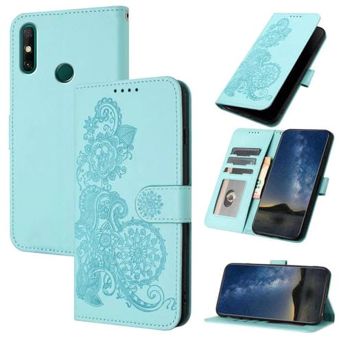 Funda de Cuero con Tapa y Diseño Flor de Datura para Huawei Enjoy 20E (Azul Claro)