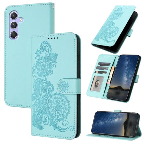 Funda de Cuero para Samsung Galaxy A55 Datura Flower con Tapa en Relieve (Azul Claro)