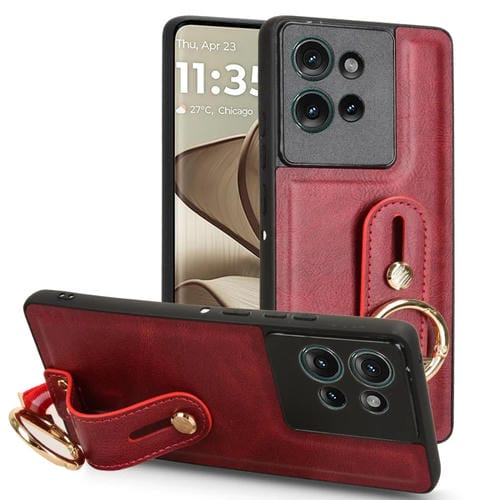 Funda de Cuero con Correa para el Cuello Motorola Edge 50 5G (Rojo)
