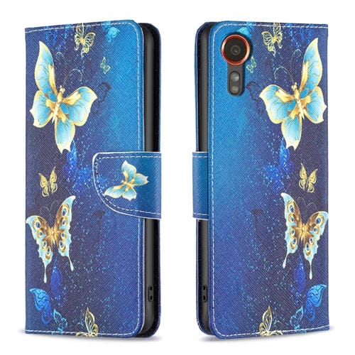 Funda para Samsung Galaxy Xcover 7 Cuero con Patrón de Dibujo (Mariposa Dorada)