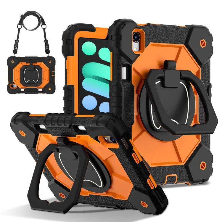 Funda híbrida de silicona Apple iPad Mini 2024 Mini 6 diseño robot color contraste (Negro y Naranja)