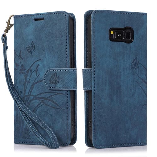 Funda para Teléfono Samsung Galaxy S8 Cuero Relieve Mariposa Orquídea (Azul)
