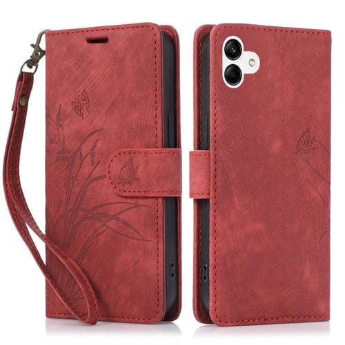 Funda para TelĂ©fono Samsung Galaxy A04 A04S Cuero Relieve Mariposa OrquĂdea (Rojo)
