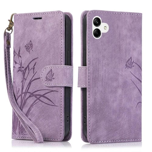 Funda para Teléfono Samsung Galaxy A05 4G Cuero Relieve Mariposa Orquídea (Púrpura)