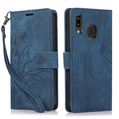 Funda para Teléfono Samsung Galaxy A20 / A30 Cuero Relieve Mariposa Orquídea (Azul)